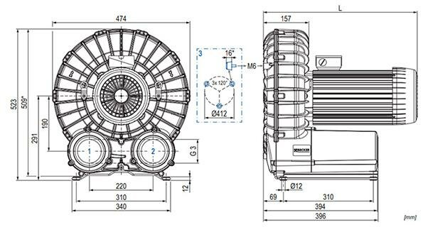 Габаритные размеры (чертеж) Becker SV 500/2 4.0